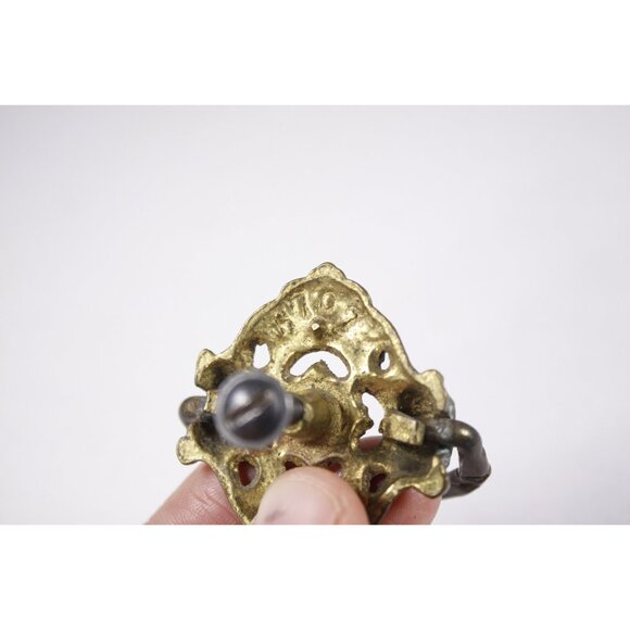 Antique cast brass drawer pulls with drop handle, vintage salvaged hardware, - Picture 7 of 8